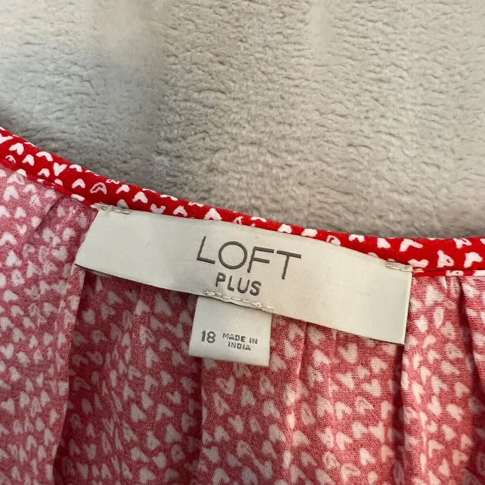 Loft Top Womens 18 Red Heart Print Ruffle Trim Peasant Boho Chic Romantic Flowy - Picture 7 of 11